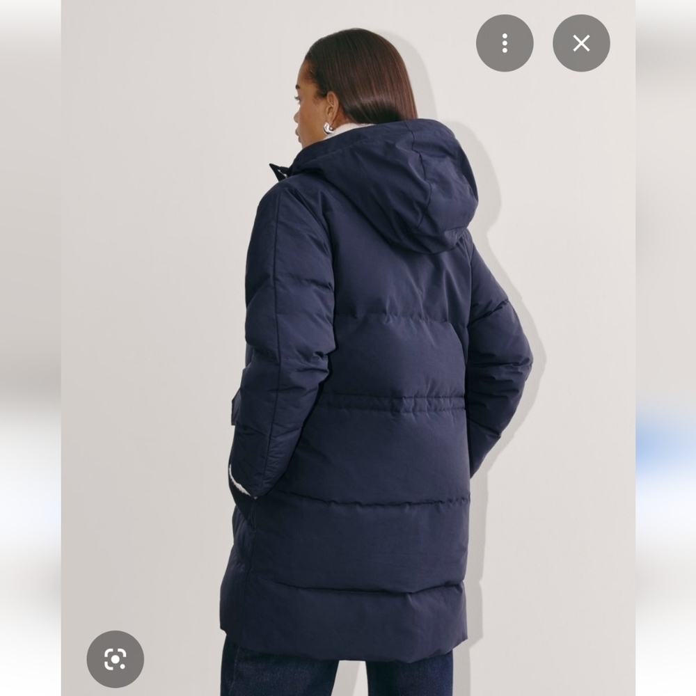 Everlane Womens Navy Blue Puffer Down Hooded Long Coat Size XS - Picture 2 of 7